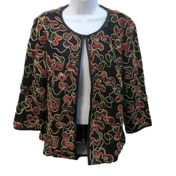 Dennis Basso Soutache Lace Jacket with Faux leather trim - Picture 1 of 10
